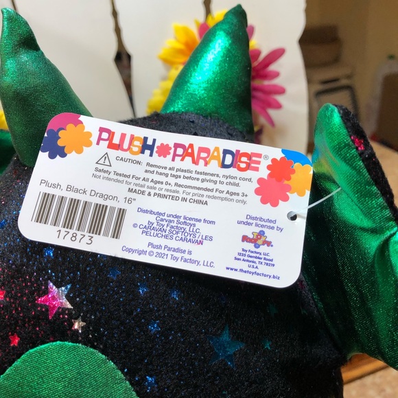 Toy Factory Plush Paradise 16" Black/Green Dragon w/Multicolor Metallic Stars - Picture 6 of 8